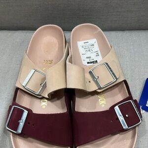 Two-Tone Sandals with Silver Buckles